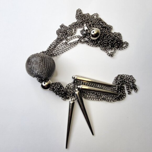 Black Charms and Mesh Ball Long Necklace - Picture 3 of 6